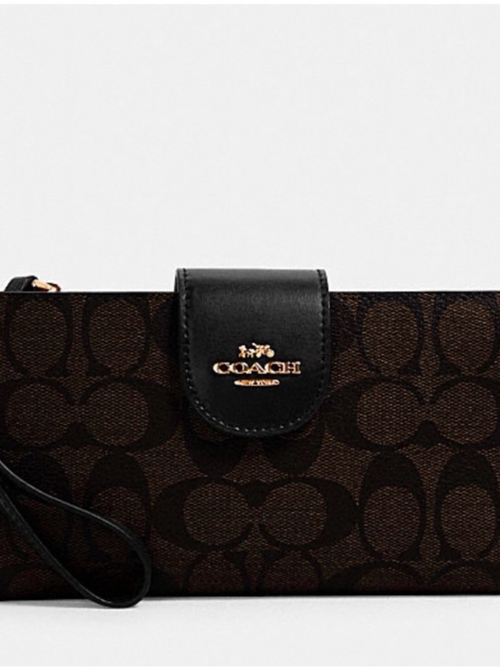 Coach Tech Phone Wallet - Colorblock Brown/Black Signature Canvas - NWT